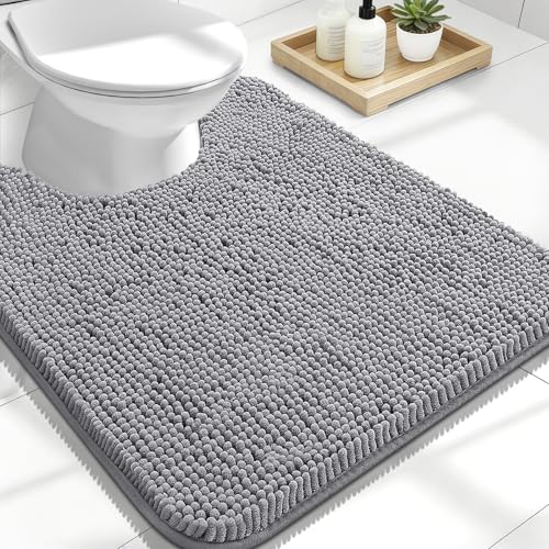 OLANLY Toilet Rugs U-Shaped 24x20, Extra Soft Absorbent Chenille Contour Bathroom Rugs for Toilet, Dry Quickly, Machine Washable, Non-Slip Bath Mat, Grey - color: Grey, size: 24" X 20" Contour Rug
