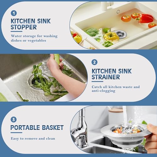Kitchen Sink Drain Strainer 2 Pack, 304 Stainless Steel Pop Up Sink Stopper, Anti-Clogging Sink Drain Strainer for US Standard Kitchen Drain (SUS304 Brushed) - color: Brushed Sus304, size: 2 Pack