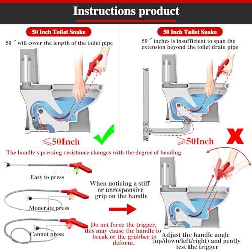 50 Inch Toilet Snake Drain Auger Cleaner Tool, Upgraded Grabber Unclogger Tool, Toilet Auger Clog Remover Tool, Stainless Steel Telescoping Rod for Pick/Grab Objects Clogged in Toilet Pipes/Drain - style: 50inch Toilet Grabber Tool