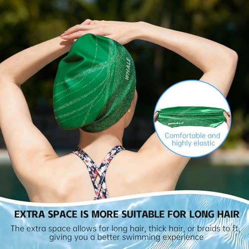 WHALE Extra Large Swim Cap Designed for Men and Women with Thick, Long Hair, Hair Extensions Or Afro-Textured Hair Long-Hair Swim Cap Highly Waterproof to Keep Hair Dry - color: Green