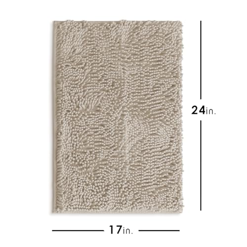 Hearth & Harbor Bathroom Rugs, Chenille Bath Mat - Machine Washable Bath Mats for Bathroom Non-Slip Backing Rubber, Quick Dry Bathroom Mat - color: Beige, style: 17 x 24