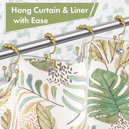 Amazer Gold Shower Curtain Hooks, 12PCS Rust-Resistant Metal Double Shower Curtain Rings for Curtain Rolling Shower Hooks, Shower Rings for Bathroom Shower Curtain Rod - color: Gold, style: Modern - Double Hooks