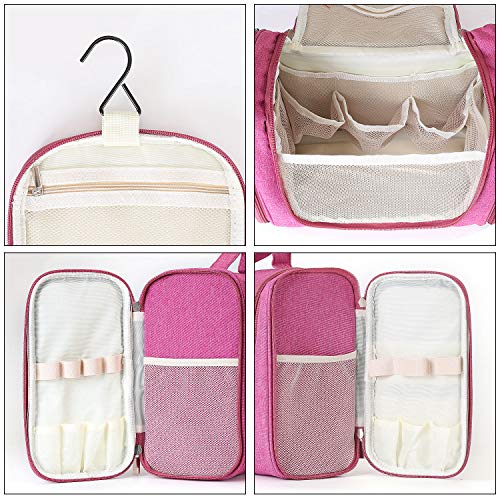 Freegrace Extra Large Hanging Toiletry Bag for Men and Women - Water-Resistant Nylon Travel Bathroom Organizer for Cosmetics, Makeup, and Toiletries - color: Cerise Pink