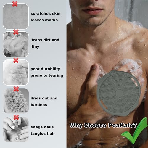 Silicone Body Scrubber for Men Women, Dual-Sided Bath Brushes Gentle Exfoliating Body Scrubber Scalp Massager for Deep Cleansing, Soft Silicone Loofah Body Washing Brushes (Gray+Green) - color: Gray+green