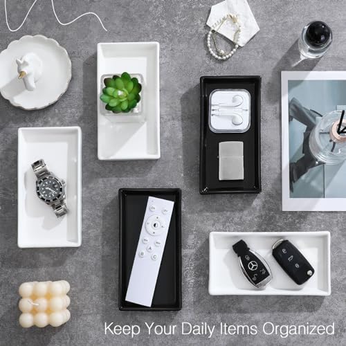 Luxspire Bathroom Vanity Tray, Mini Soap Dispenser, Small Ceramic Perfume and Jewelry Dish, Trinket Holder, Rectangle Candle Tray, Bath Organizer Kitchen Sink Narrow Soap Dish, Black - color: Black, style: Mini