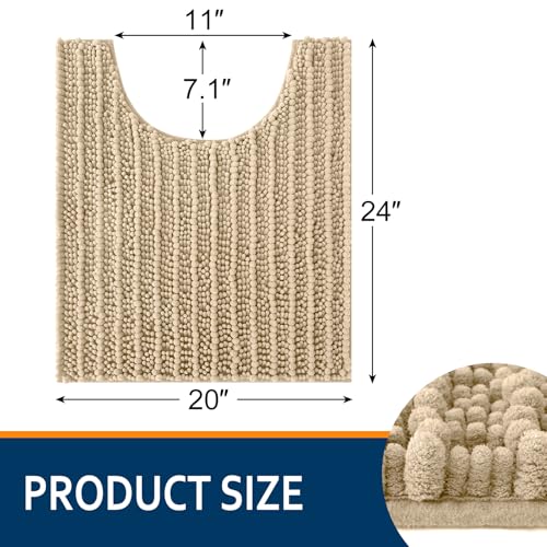 Smiry Bathroom Toilet Rugs U Shaped 24x20, Extra Soft Absorbent Non Slip Rubber Backing Chenille Contour Bath Rugs for Toilet, Machine Washable Contoured Bath Mats, Beige - color: Beige, size: 24'' X 20''