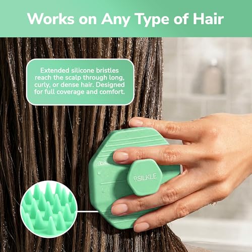SILKLE Scalp Massager Shampoo Brush – Silicone Scalp Scrubber for Hair Growth & Dandruff Removal, One-Piece, Non-Slip Handle, Soft Bristles, Wet/Dry Shower Scalp Exfoliator for All Hair Types – Green - color: Green
