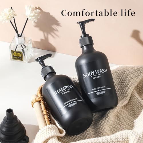 Reusable Shampoo and Conditioner Bottles (5Pack Matte Black) Plastic 16.9oz Dispenser for Conditioner,Shampoo Containers for Shower - color: Matte Black