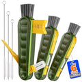 6 Pack Holikme 4 in 1 Cup Lid Cleaning Brush Set with 3 Straws, Multifunctional Bottle Brush, Silicone Cup Lid Gap Cleaner, Bristle Crevice Cleaning Brush, Olive - color: Olive