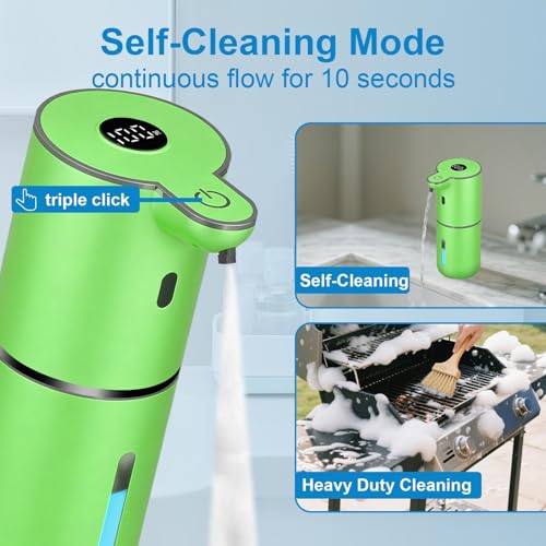 OHIFAST Automatic Foaming Soap Dispenser Touchless, USB Rechargeable Smart Hand Soap Dispenser, 6-Level Adjustable, 12.8oz/380mL Wall Mounted for Bathroom Kitchen Dish Soap-Green - color: Green, style: Foam