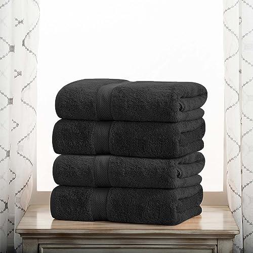 BLUENILEMILLS BNM Madeline Egyptian Cotton Heavyweight Towels, Ideal for Shower, Spa, 800 GSM Bath Towels, Highly-Absorbent, Luxury Bathroom Essentials, Ultra-Soft Plush, Bath Towel Set of 4, Black - color: Black, size: Bath Towel 4-Pack