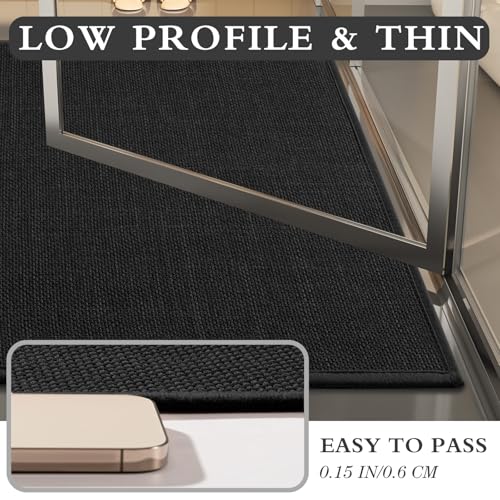 YIHOUSE Black Bathroom Rug Set, 3 Piece, Non Slip, Quick Dry, Thin Bath Mat for Bathroom and Kitchen - color: Black, size: 3 Piece (17"x24" + 17.5"x24"U + 17"x32")