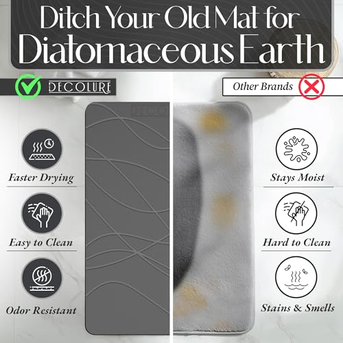 DECOLURE Stone Bath Mat Large, Quick Dry & Non-Slip Diatomaceous Earth Shower Mat for Bathroom, Luxurious & Easy to Clean Diatomite Stone Mat for Bathroom, Kitchen, High Density (Large, Grey) - size: 26" x 17" (Rectangular)