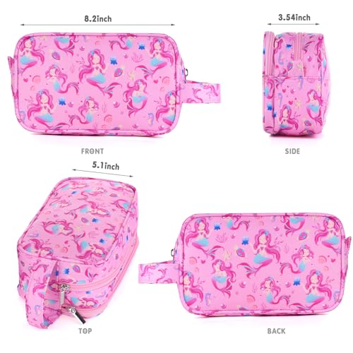 Mermaid Kids Toiletry Bag for Girls, Travel Toiletry Bag for Little Young Girls Cosmetic Bag Makeup Bag Waterproof Hanging Wash Bag Toddler Toiletries, Pink - color: Pink Mermaid