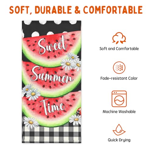 Summer Watermelon Hand Towels for Bathroom 14.4x28.3 Inch Set of 2 | Black Checkered ，Polyester Cotton，Soft，Breathable，Skin-Friendly，for Holiday Kitchen Hotel Swimming Gym Spa Decor - color: Red Black