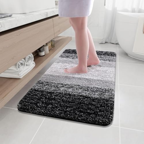 Arotive Microfiber Bathroom Rugs, Shaggy Soft and Absorbent Bath Rug, Thick Plush Machine Washable Dry Bath Mats for Bathroom, Tub and Shower, 40x24, Black, Rectangular - color: Black, size: 40" X 24"
