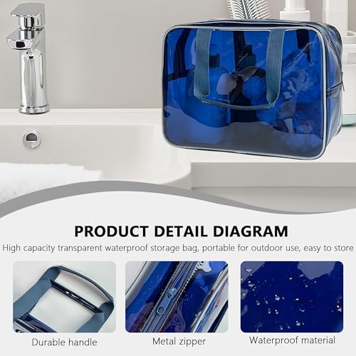 PVC Clear Pure Color Transparent Large Zipper Cosmetic Pouch Travel Makeup Cosmetic Bag with Handle for Travel Bathroom Toiletry Organizer (A23014-101-23) - color: A23014-101-23