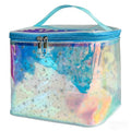 Holographic Star Print Pink Makeup Bag - Portable & Waterproof Barrel-Shaped Toiletry Bag, 8.27x6.7x6.3in Cosmetic Case for Women & Men (Blue Star) - color: Holographic Blue