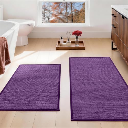 YIHOUSE Purple Bathroom Rugs Sets 2 Piece, Quick Dry Thin Bath Mat, Non Slip Absorbent Machine Washable, Bath Rugs for Bathtub Sink Home Decor (17"x24" + 17"x32") - color: Purple, size: 17"x24"+17"x32"