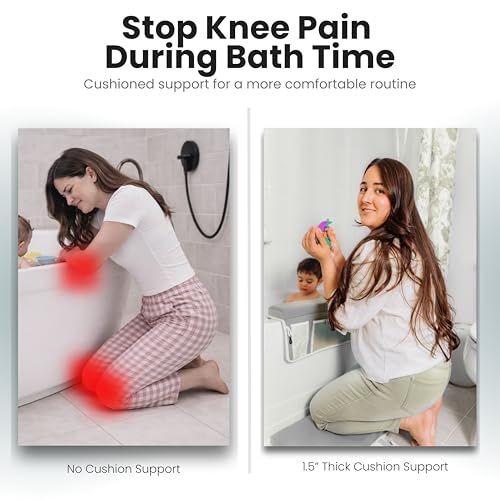 Bath Kneeler –8 Suction Cups & 1.5" Padding.Certified Non Toxic Bath Kneeling Pad for Bath Tub & 5 Bath Toy Organizer. Fast Dry Baby Bath Kneeler and Elbow Rest Pad Set by Supa Ant - Grey - color: Grey With White Pockets