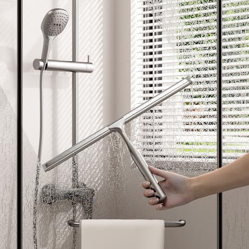 Shower Squeegee for Glass Doors, Squeegee for Shower Glass, Bathroom with Hook, Stainless Steel, 12-Inch Wide Blade for Efficient Cleaning, Perfect for Shower Glass,Tile Walls and Mirrors, Chrome - color: Chorme, size: 12