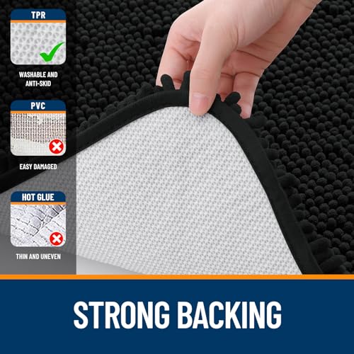 OLANLY Bathroom Rugs Sets 3 Piece, Soft Absorbent Chenille Bath Mats and U-Shaped Contour Toilet Rug, Quick Dry, Home Decor Accessories, Bath Mat Set for Bathroom (30"x20"+24"x16"+24"x20", Black) - color: Black, size: 30" X 20" + 24" X 16" + U24" X 20"