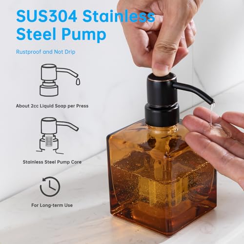 Square Bathroom Soap Dispenser Amber Bottle with Oil Rubbed Bronze Pump, Retangle Cube 8.4 oz Glass Bottles with Stainless Steel Pump Hand Liquid Soap Dispenser Kitchen - color: Amber and Oil Rubbed Bronze Pump, size: 8.4oz-Square