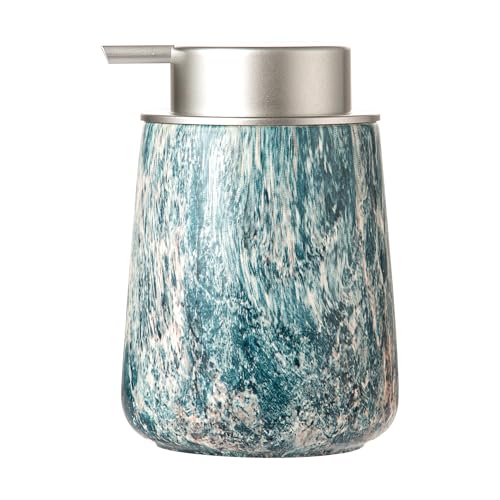 Enra Ceramic Hand Soap Dispenser,12 oz Blue Lotion Dispenser Bathroom Liquid Refillable Dish Soap Dispenser for Bathroom Kitchen with Easy-to-Press Silver Pump (Blue Liquid Type) - color: Blue Liquid Type
