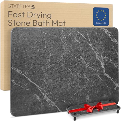 Stone Bath Mats for Bathroom - Diatomaceous Earth Bath Mat, Quick-Dry Bath Stone Mat & Large/Small Stone Shower Mat, Anti-Slip 100% Natural Stone Bathmat, 2 Stone Mats (Black Marble) - color: Black Marble