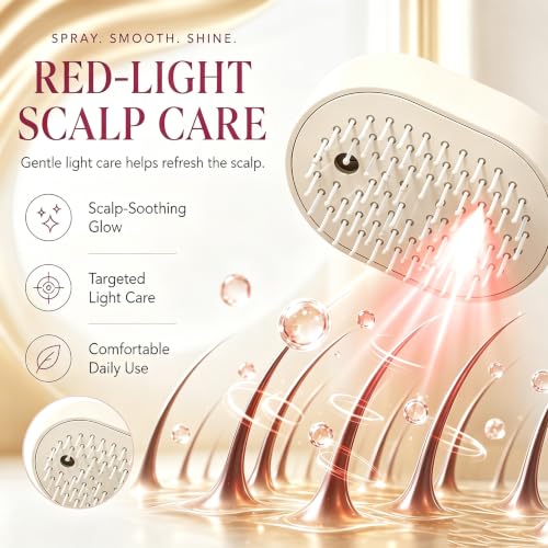New Electric Mist Air Cushion Massage Brush, 5-in-1 Anti-Tangle Hair Comb for Dry Frizzy Hair, Self-Cleaning Shine Boost Hair Care Brush for Ladies (Beige) - color: beige-