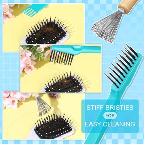 Boao 4 Pcs Hair Brush Cleaning Tool Set Mini Hair Cleaning Brush Tool Wooden Handle Mini Rakes for Removing Dust Home Salon Use(Green) - color: Green