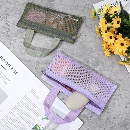 2 Pcs Toothbrush Pouch,Portable Travel Toothbrush Bag,Mesh Toothbrushes Travel Bag for Men and Women,Square Mesh Storage Bags with Zipper(Army green, Purple)