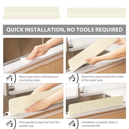 23Inch Sink Splash Guard – Extended Length & Tall Silicone Kitchen Sink Splash Guard with Overhang Drainage Design, High Splash Wall & Strong Suction Cups for Countertop (White, 23''x3.5'') - color: White, size: 23''x3.5''
