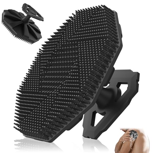 Silicone Body Scrubber, Non-Slip Handheld Cleansing Brush, Rich Foam, Deep Exfoliation, Brightening Skin, Comfortable Massage, for All Skin Types, Men and Women (Black) - color: Silicone Body Scrubber-black