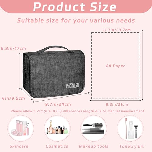 Toiletry Bag Travel Bag with Hanging Hook, Waterproof Capacity Hanging Multifunctional Makeup Bag for Toiletries, Portable Cosmetic Bag Travel Organizer for Women and Men(Black) - color: A-Black