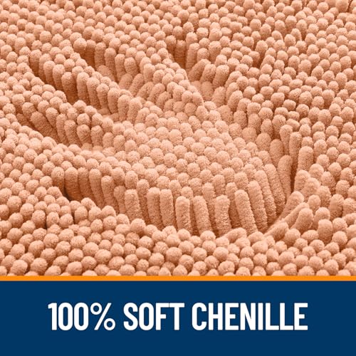 OLANLY Toilet Rugs U-Shaped 20x20, Extra Soft Absorbent Chenille Contour Bathroom Rugs for Toilet, Dry Quickly, Machine Washable, Non-Slip Bath Mat, Peach - color: Peach, size: 20" X 20" Contour Rug