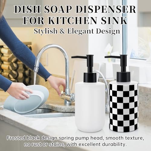 Soap Dispenser with Matte Black Pump, Ceramic Soap Dispenser Bathroom, Checkerboard Dish Soap Lotion Dispenser for Kitchen Sink, Black & White Plaid Refillable Liquid Hand Soap Bottle - color: Black & White