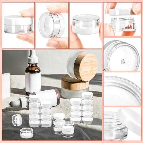 100 Pack 5g Plastic Jars with Lids, 5ml Round Clear Cosmetic Containers Makeup Jars, 5gram Travel Size Container Jar with Spatulas for Makeup Sample Lotion Cream Ointment Salve Balm Powder - color: White, size: 5g