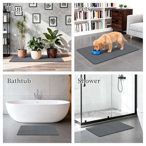 THMINS Dark Gray Stone Bath Mat with Rubber Bottom, 24''x16'' Diatomaceous Earth Shower Mat, Non Slip, Super Absorbent, Self-Quick-Drying, Easy to Clean for Bathroom/Ktichen - color: Darkgray 1 Pack