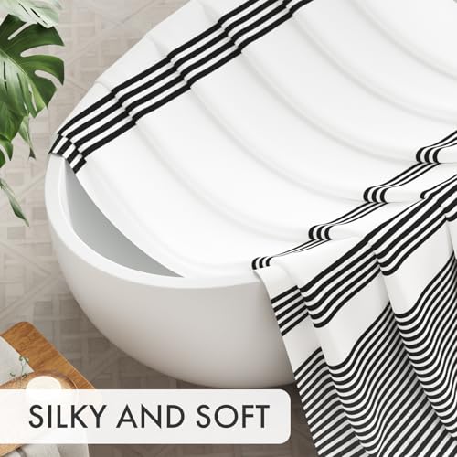 AmazerBath Shower Curtain, Washable Cloth Black Shower Curtain Sets with 12 Shower Curtain Hooks, Fabric Rustic Black and White Striped Curtain, Farmhouse Bathroom Curtains, 72x72 Inches - color: A- Black Stripe +12 Metal Hooks, size: 72"W x 72"L (Pack of