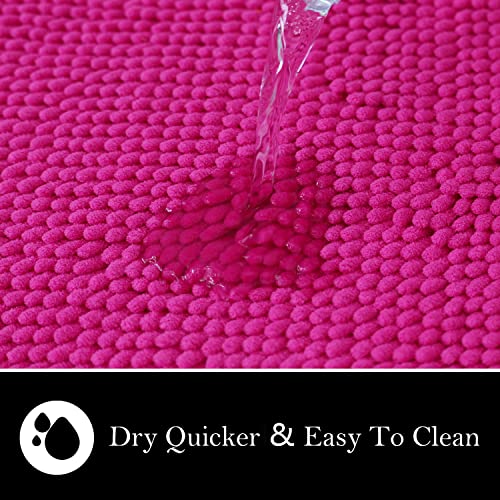 Bathroom Rugs Chenille Bath mat 2 Piece Set, Super Absorbent, Strong PVC Non Slip Backing, Bath mats for Bathroom, Plush Shaggy, Thick, Machine Washable, Bathtub, Toilet.(Hot Pink) - color: Hot Pink, size: 20''×20''U-Shape+20''×32''