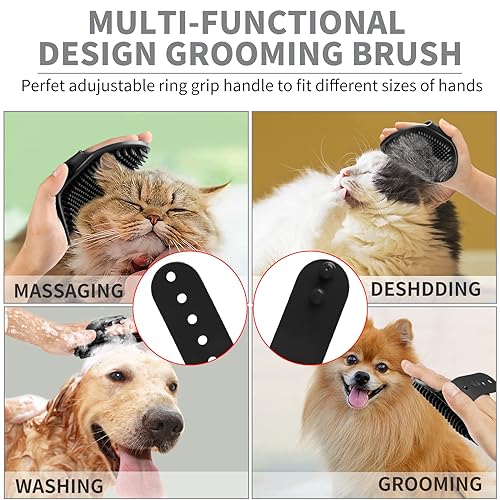 Comotech 6PCS Dog Bath Brush & Dog Toothbrush | Adjustable Handle Shampoo Brush & Scrubber for Short & Long Haired Dogs & Cats | Effectively Solve Odor & Stain Removal Problems (Gray Gray Black) - color: Gray Gray Black