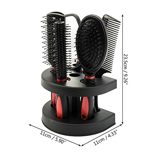Set of 5 Hair Combs Set Professional Salon Hair Cutting Brushes Sets Salon Hairdressing Styling Tool Mirror And Holder Stand Set Dressing Comb Kits for - color: Red