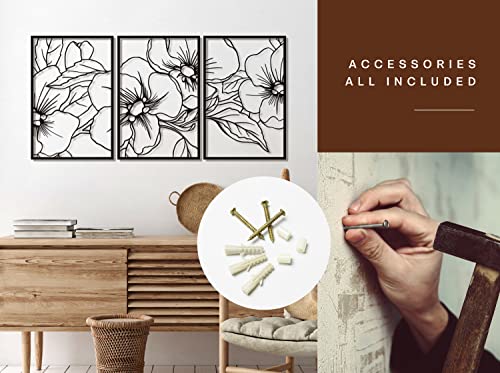 Vivegate Black Minimalist Floral Single Line Metal Wall Art Decor - 18"X12" 3 Packs Black Floral Abstract Minimalist Lines Wall signs for Hanging home wall decor - color: Black