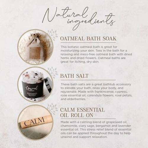 Relaxing Bath Gift Set for Women – Ready-to-Gift Spa Gift Set with Calm Essential Oil Roller, Epsom Bath Salts & Organic Lavender Oatmeal Bath Soak by Soulistic Root