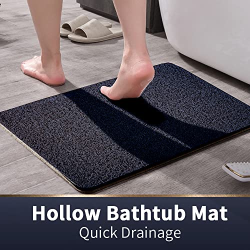 Asvin Soft Textured Bath, Shower, Tub Mat, 47x16 Inch, Phthalate Free, Non Slip Comfort Bathtub Mats with Drain, PVC Loofah Bathroom Mats for Wet Areas, Quick Drying - color: Black, size: 47" x 16" (Rectangular)