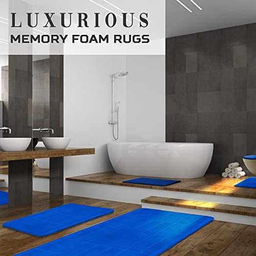 Bathroom Rug Set 5 Piece - Memory Foam Bathroom Mat Set, Soft and Comfortable, Non-Slip Thick Absorbent Bath Mats, Machine Washable, Royal Blue - color: Royal Blue/ Line Design
