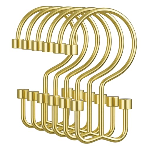 Amazer Gold Shower Curtain Hooks, 12PCS Minimalist Simple Double Shower Curtain Rings, Rust-Resistant Metal Shower Hooks, Cylinders Shower Rings for Bathroom Shower Rods Curtains - color: Gold, style: Cylinders - Double Hooks