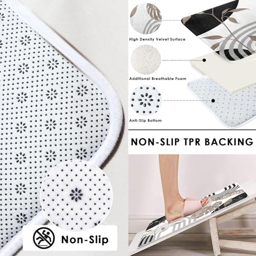 Boho Grey Shower Curtain Set with Toilet Lid Cover and Non-Slip Rugs, Abstract Leaf Minimalist Neutral 4 Pcs Modern Minimalist Vintage Shower Curtain for Bathroom Set with 12 Hooks - color: Grey 2