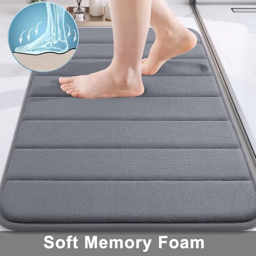 Buganda Memory Foam Bath Mat, 34" x 20", Ultra Soft Bathroom Rugs, Water Absorbent and Machine Washable Bath Rug for Bathroom, Shower, and Tub, Dark Grey - color: Dark Grey, size: 34" X 20"